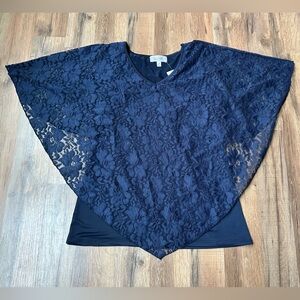 Elegant Navy Lace Overlay Top